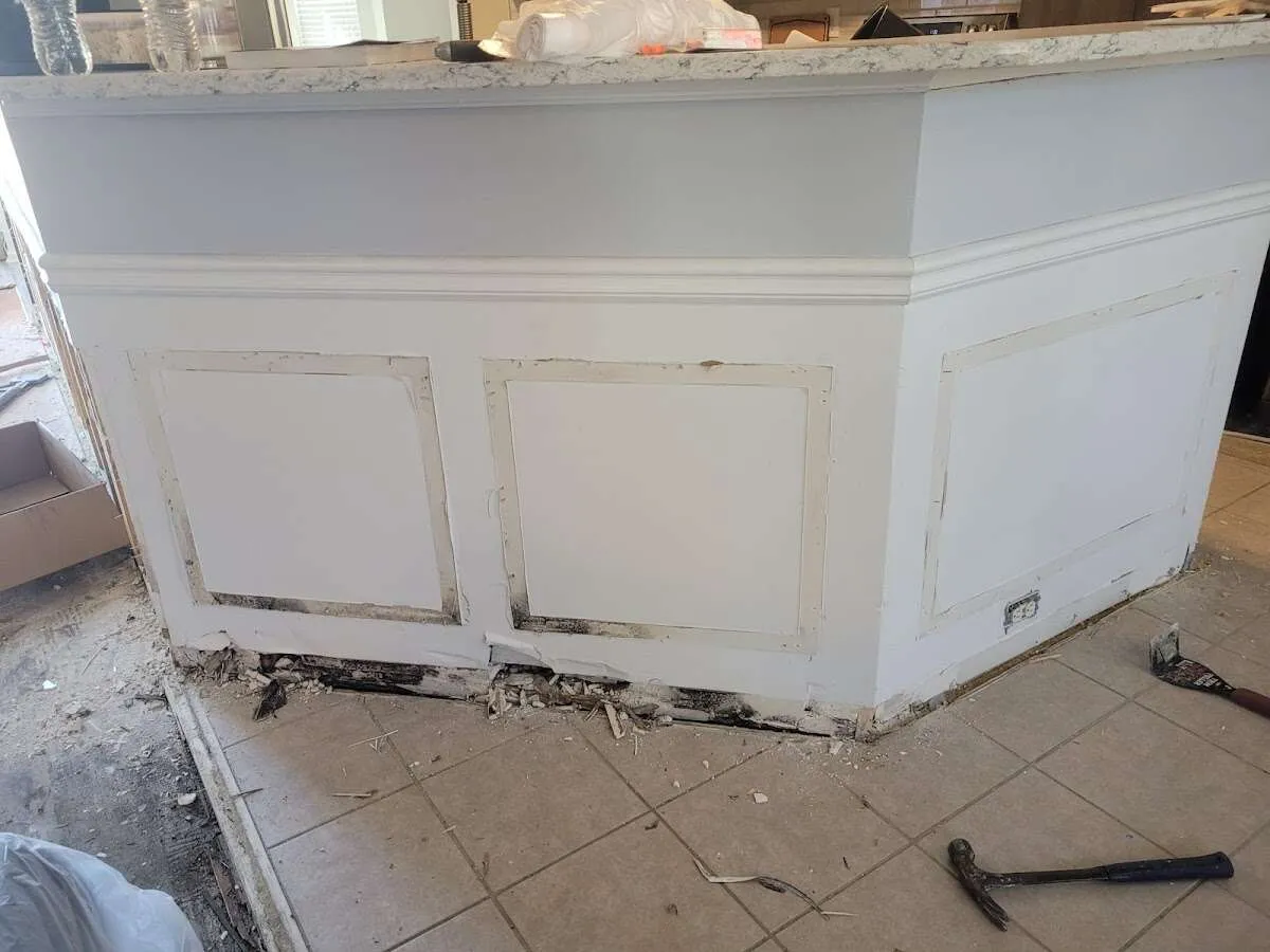 Water damage and mold on kitchen during Storm Damage Restoration in West Caln